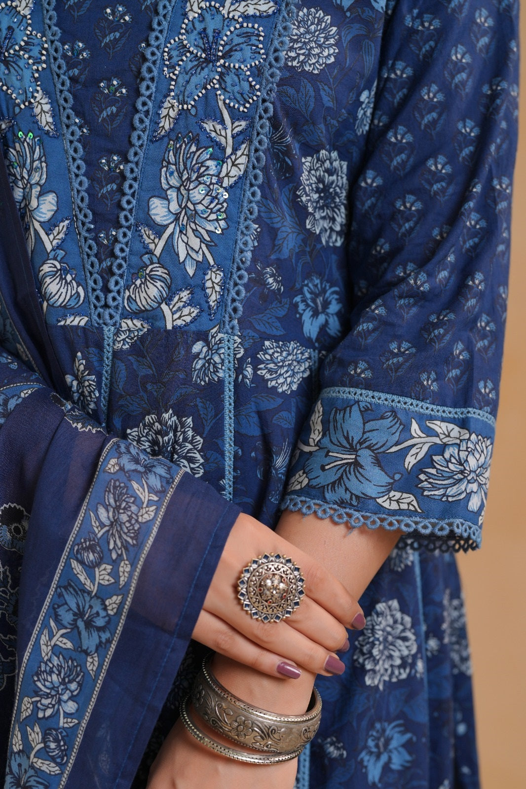 Lavanya Blue Cotton Anarkali Suit Set