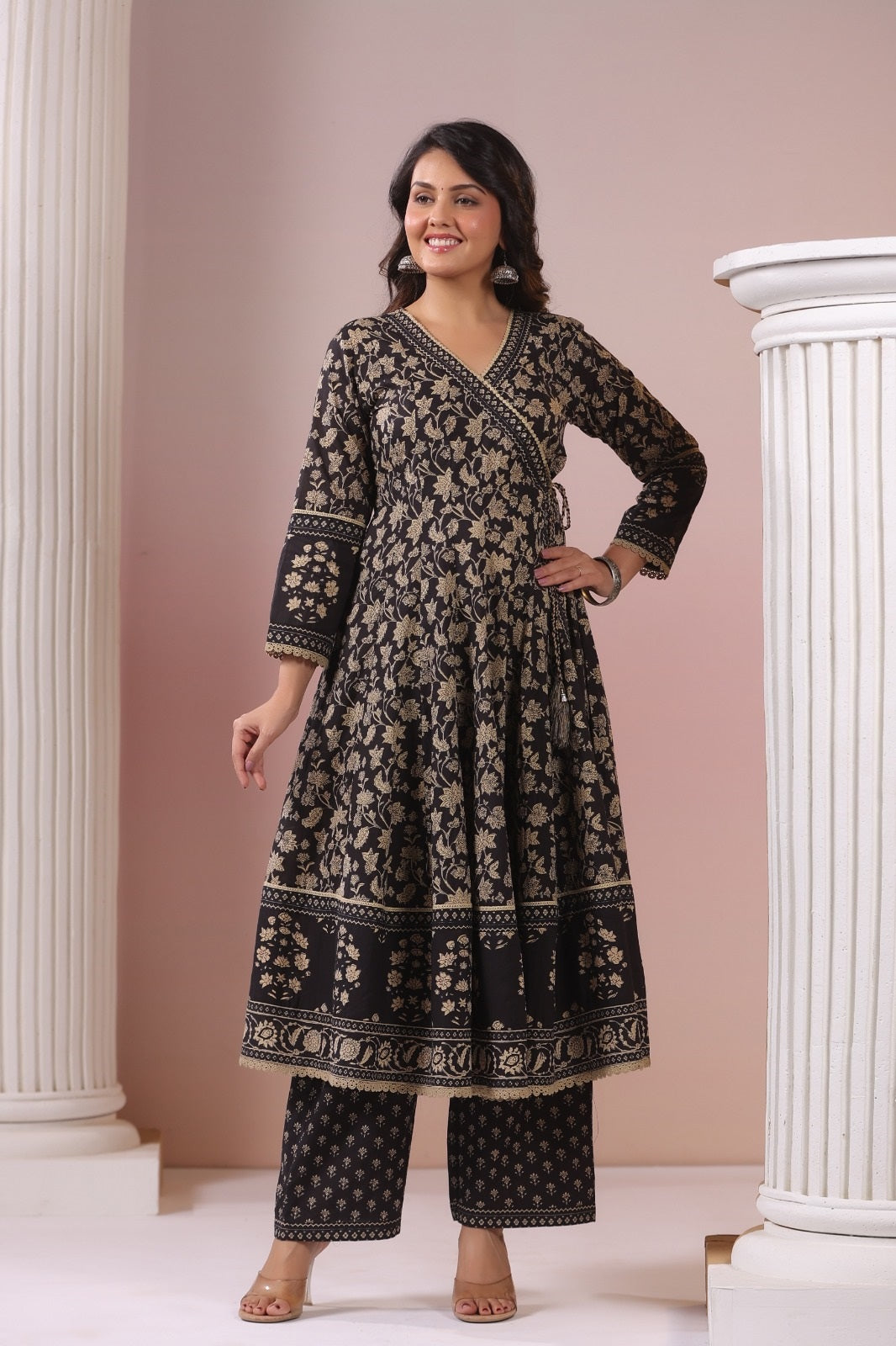 Aleeza Black Cotton Anarkali Suit Set