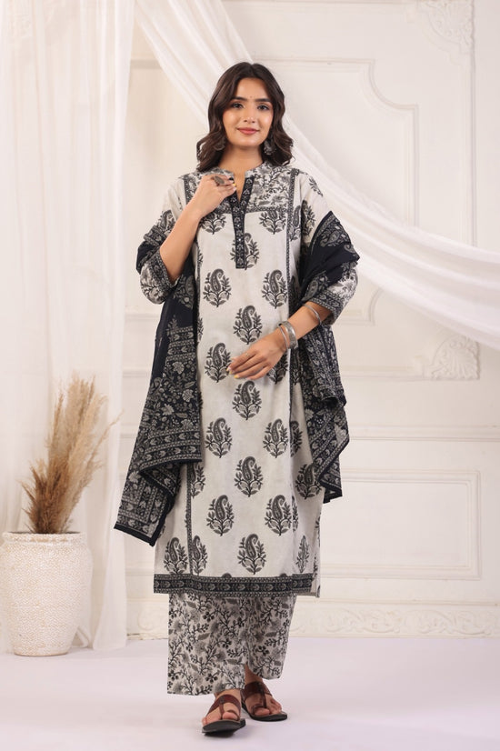 Satya Grey Cotton Straight Suit Set For Women