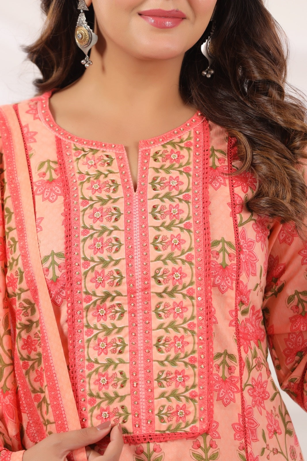 Kanishka Peach Cotton Suit Set For Women