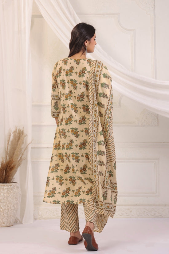 Bhoomi Beige Green Cotton Straight Suit Set For Women