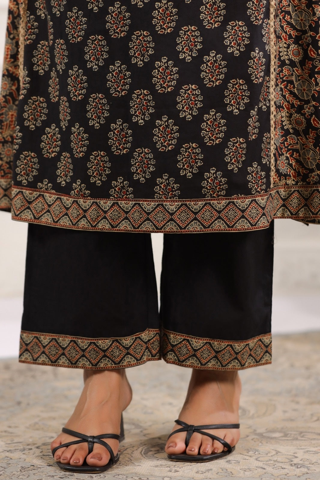 Indira Black Cotton A Line Suit Set