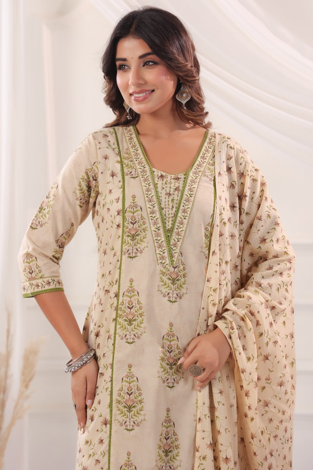 Eesha Brown Cotton Suit Set For Women