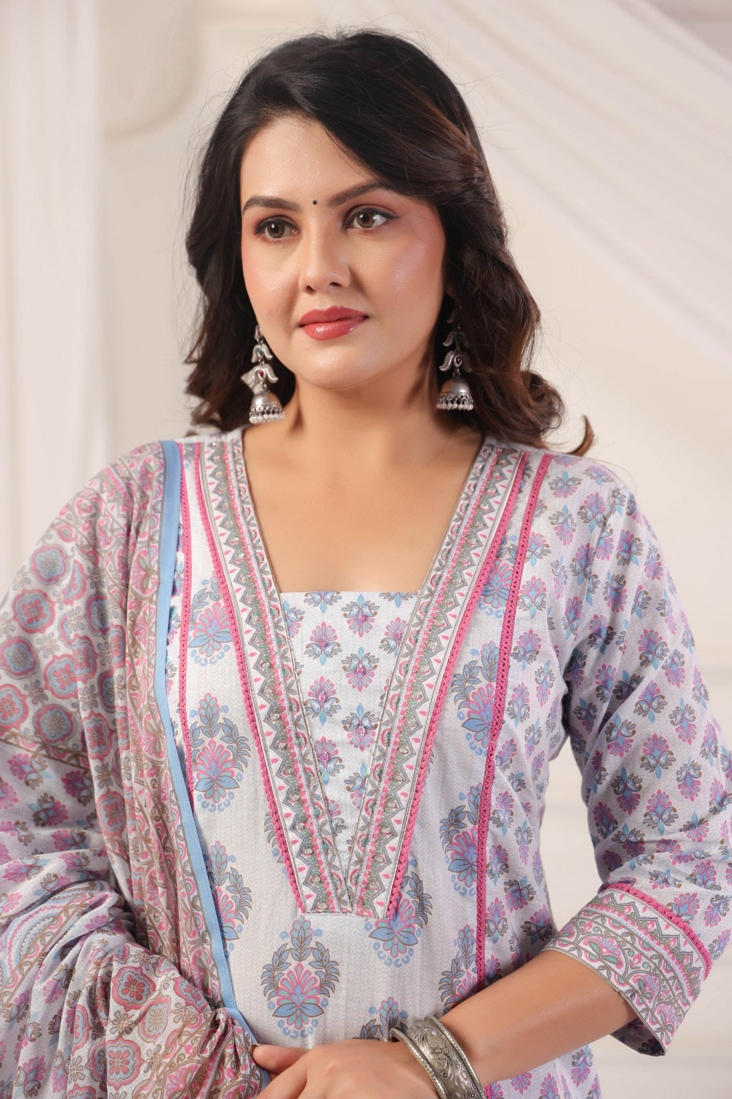 Parvati Blue Cotton Salwar Suit Set For Women