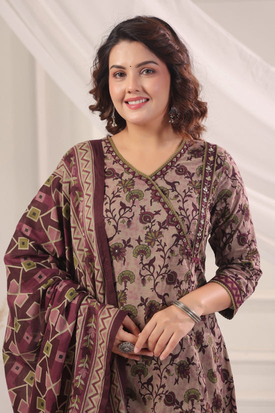 Madhavi Wine  Cotton A Line Suit Set For Women