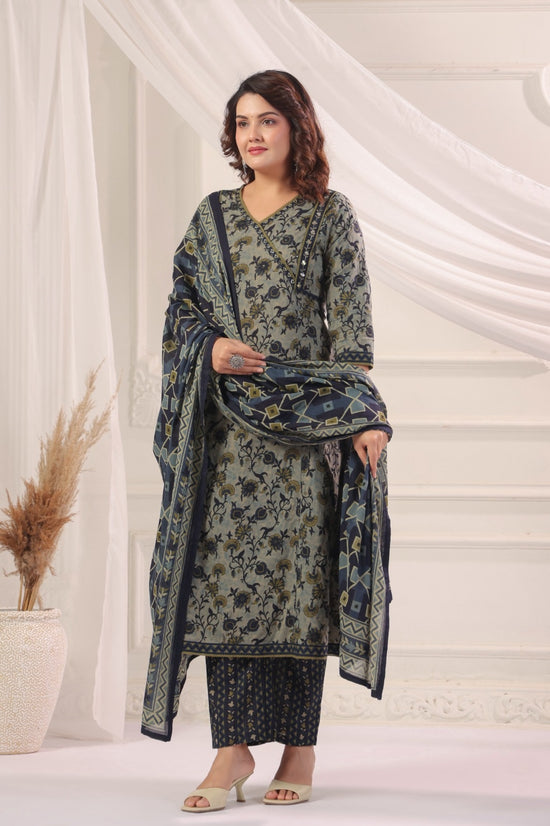 Gautami Blue Cotton A Line Suit Set For Women