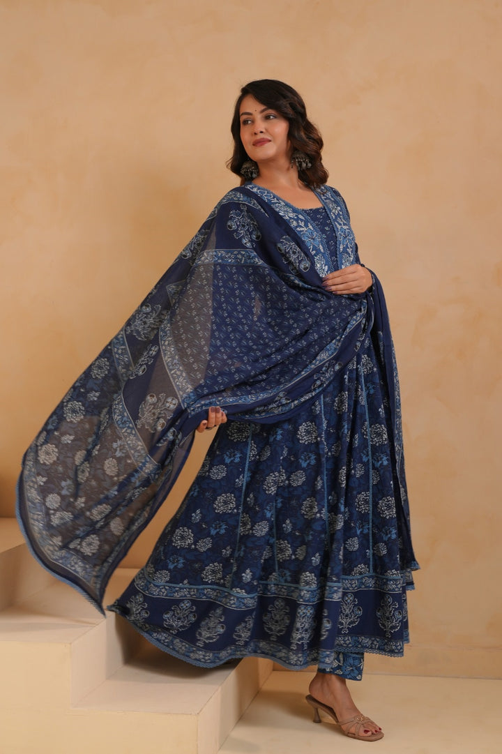 Lavanya Blue Cotton Anarkali Suit Set