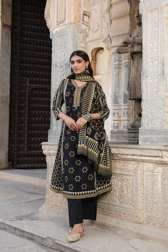 Madhavi Black  Cotton A Line Suit Set For Women