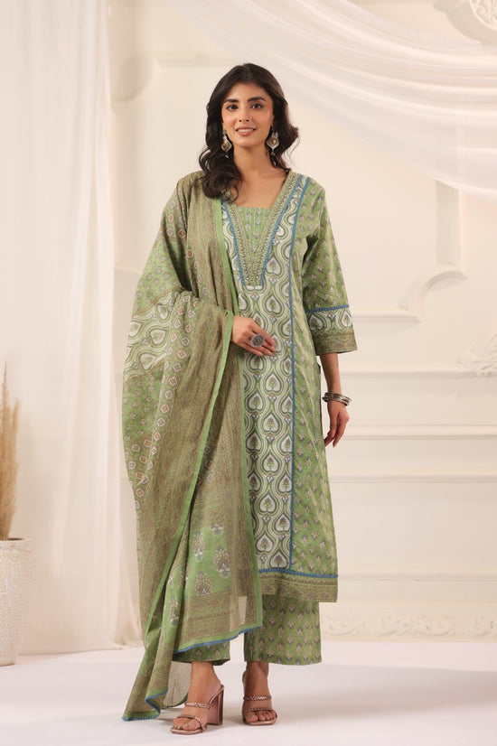Aashvi Green Cotton Suit Set For Women