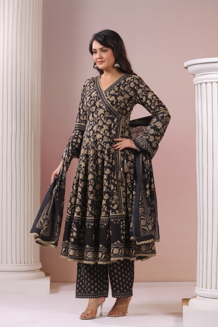 Aleeza Black Cotton Anarkali Suit Set