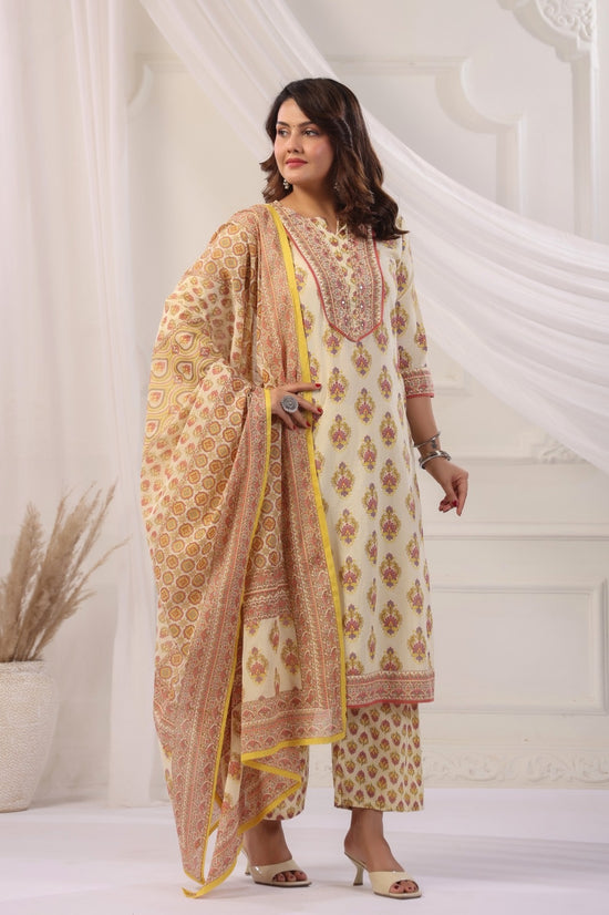Arya Yellow Cotton Straight Suit Set For Women