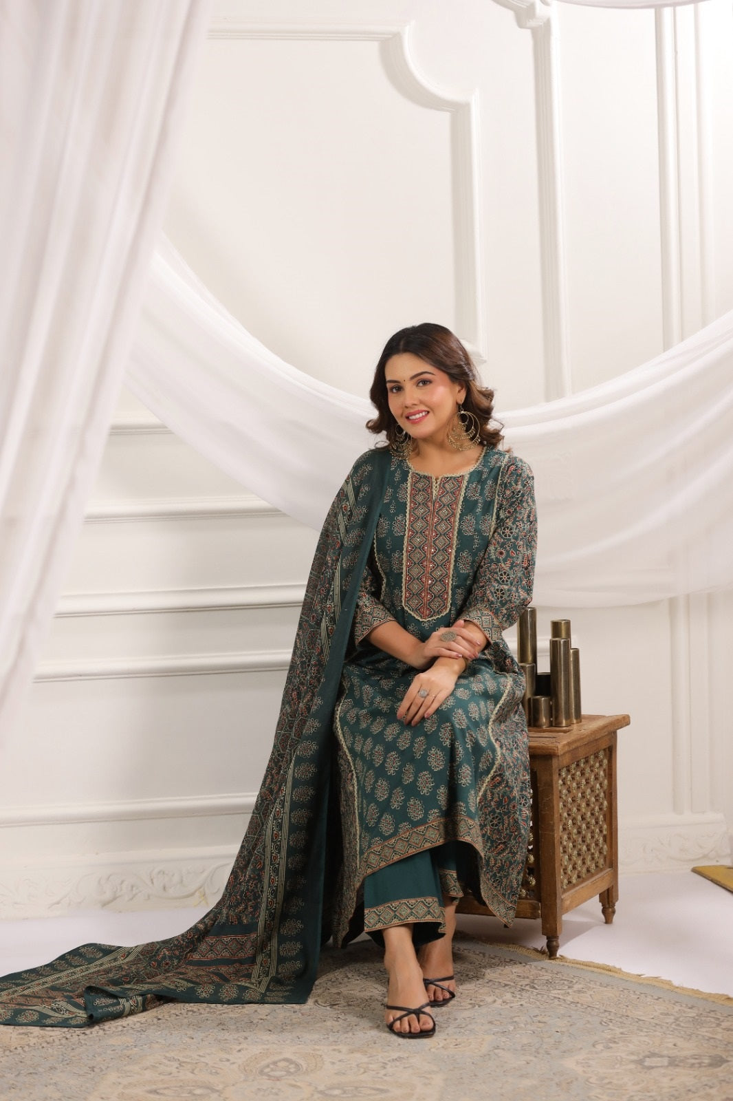 Kanika Green Cotton A Line Suit Set