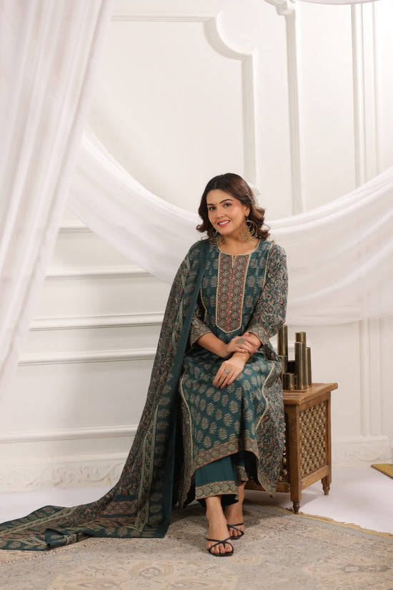 Kanika Green Cotton A Line Suit Set
