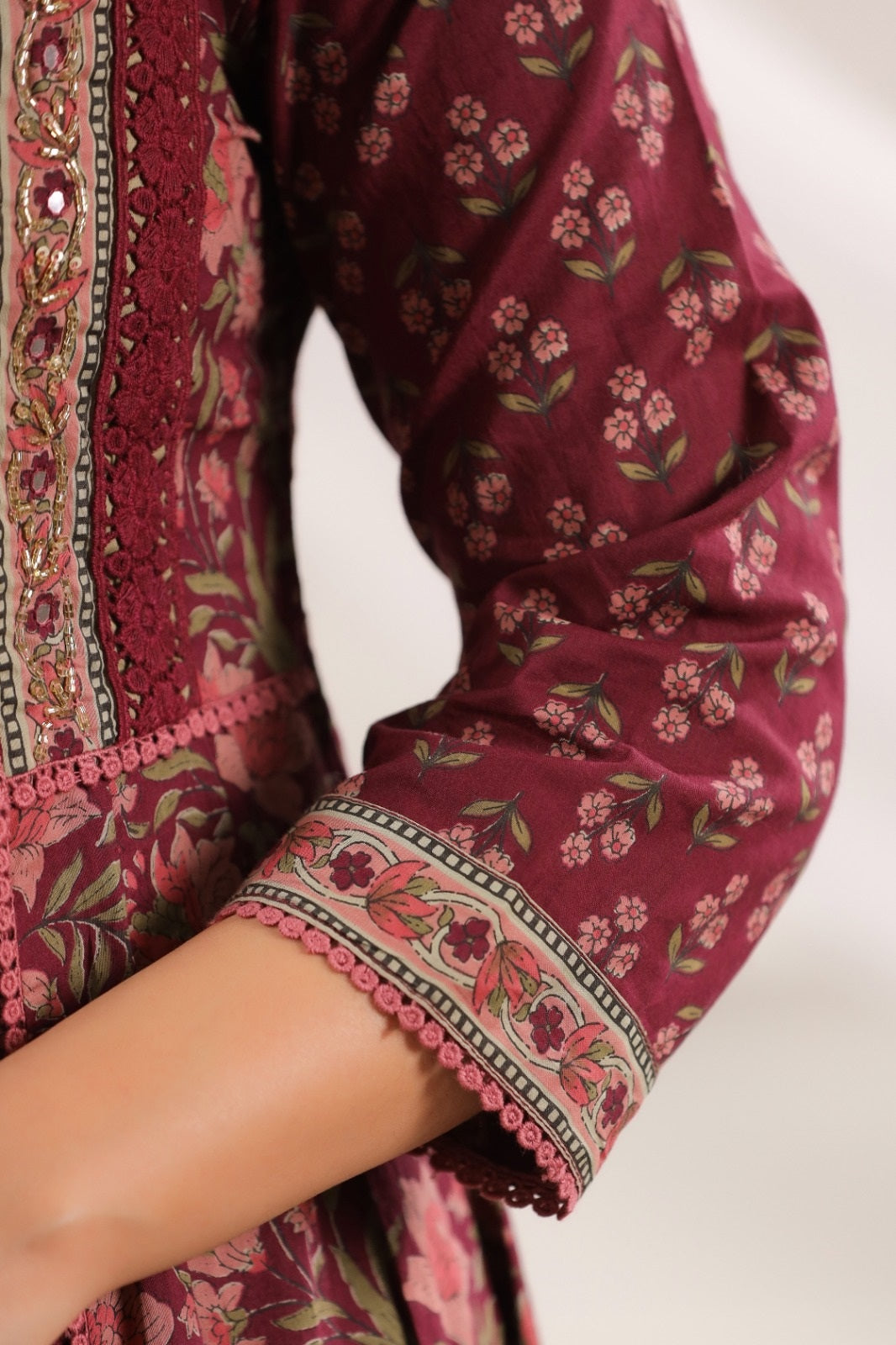 Chhavi Wine  Cotton A Line Suit Set