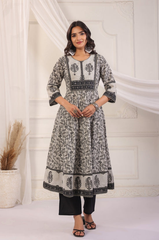 Yuvika Grey Cotton Anarkali Suit Set For Women