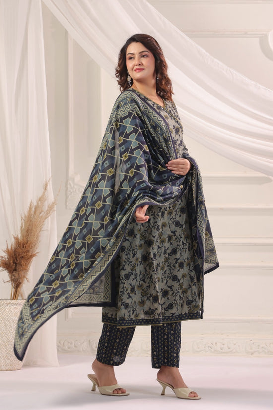 Gautami Blue Cotton A Line Suit Set For Women