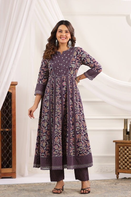 Saanvi Violet Cotton Anarkali Suit Set For Women