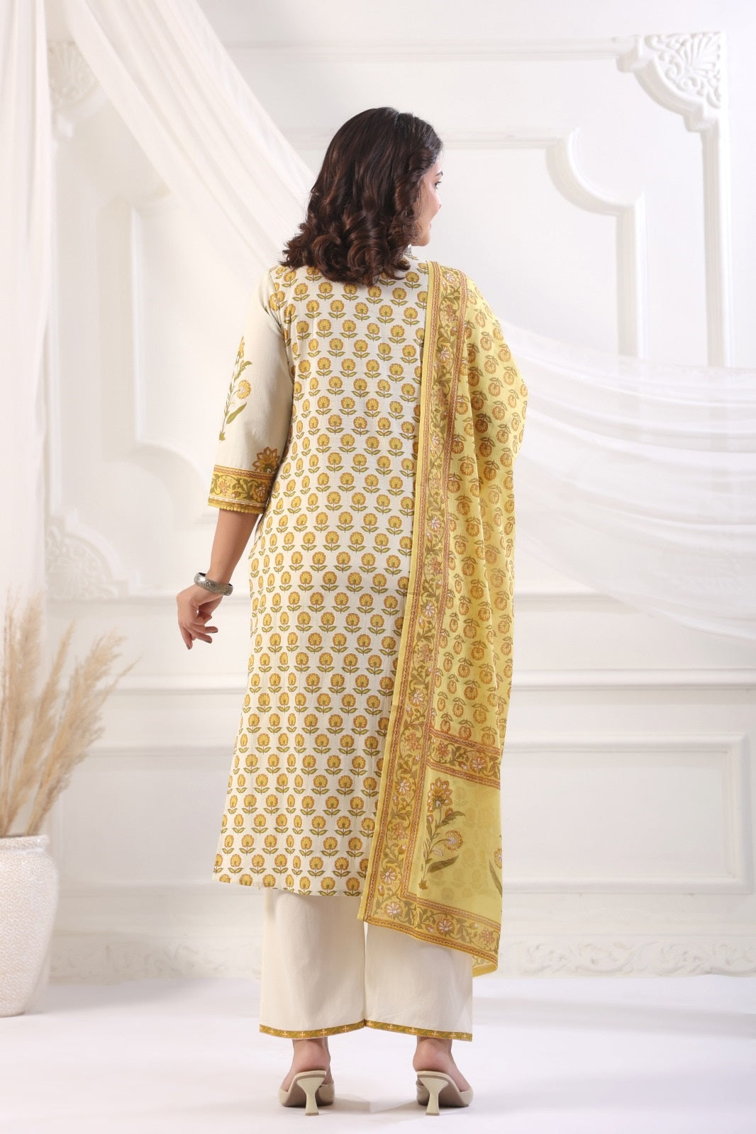 Simran Yellow Cotton Straight Suit Set For Women