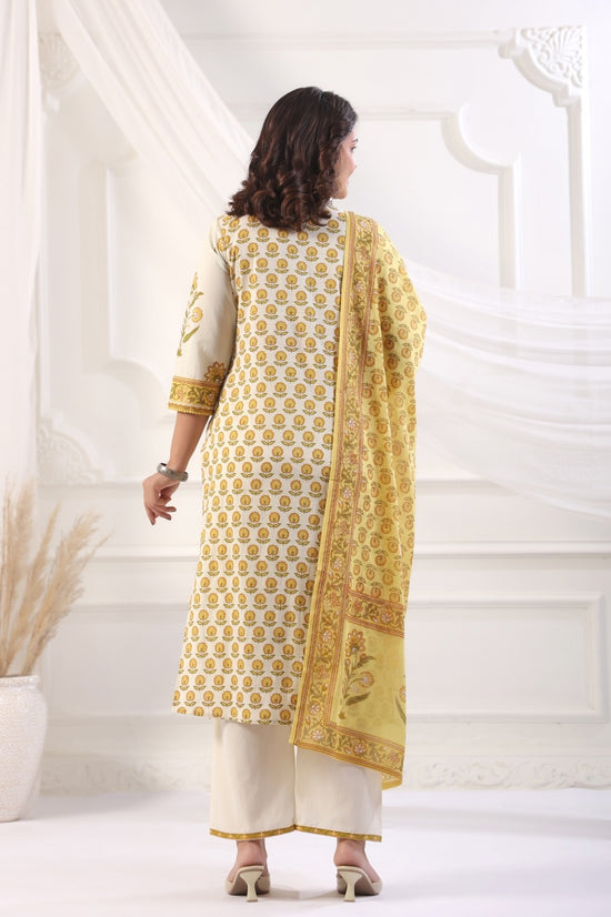 Simran Yellow Cotton Straight Suit Set For Women