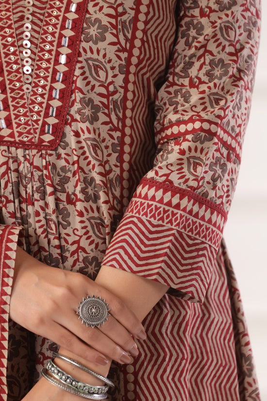 Meera Maroon Cotton A Line Suit Set For Women