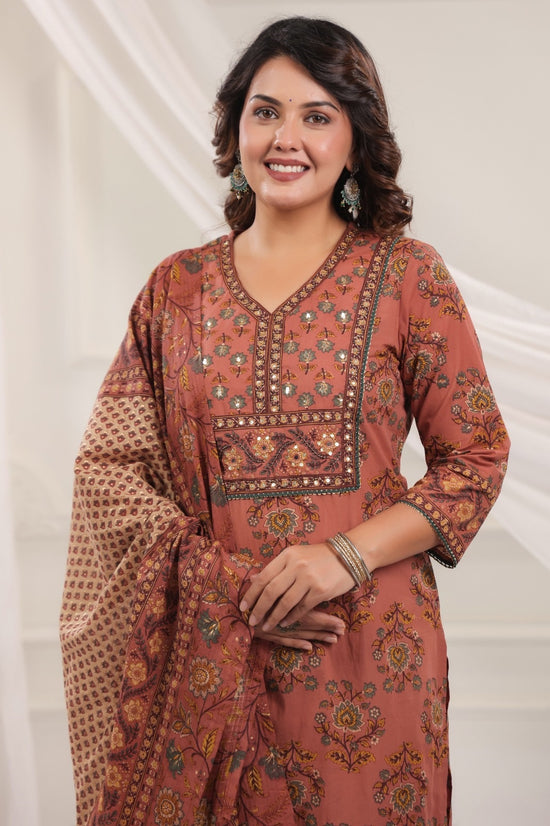 Mukta Peach Cotton Straight Salwar Suit Set With Kota Doria Dupatta For Women