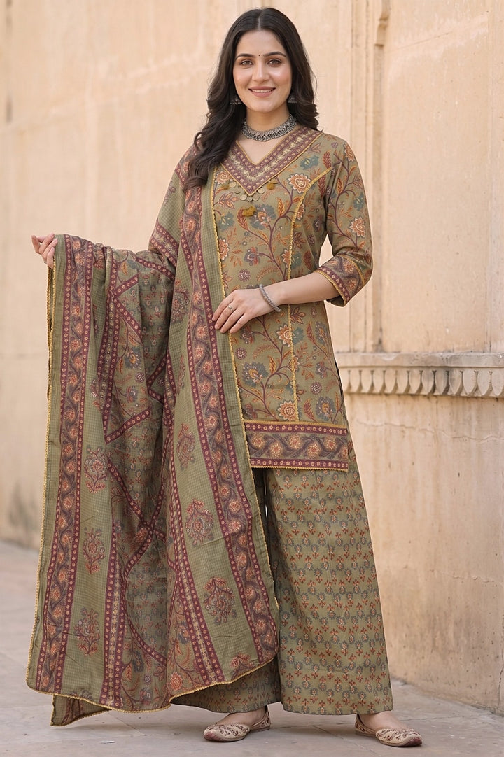 Shashi Green Cotton Farshi Salwar Suit Set