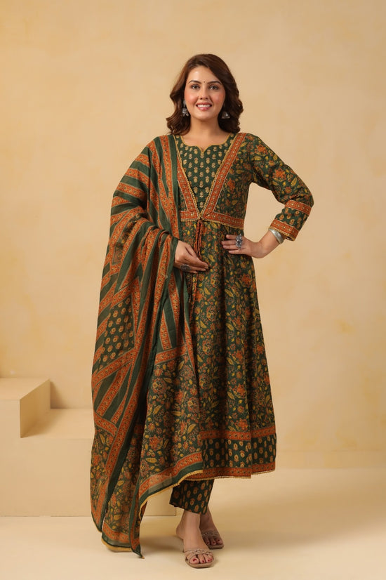 Zohra Green Premium Cotton Anarkali Suit Set