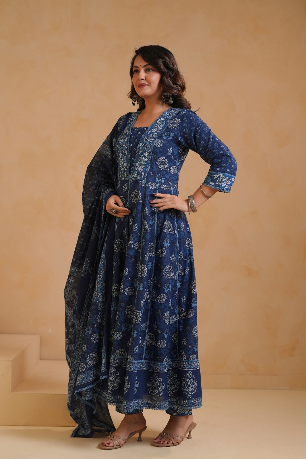 Lavanya Blue Cotton Anarkali Suit Set