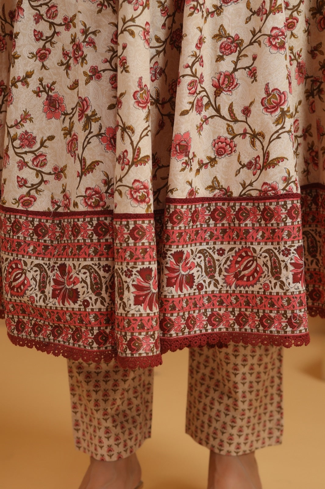 Gulnoor Maroon Cotton Anarkali Suit Set