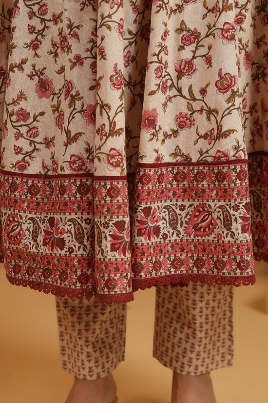Gulnoor Maroon Cotton Anarkali Suit Set