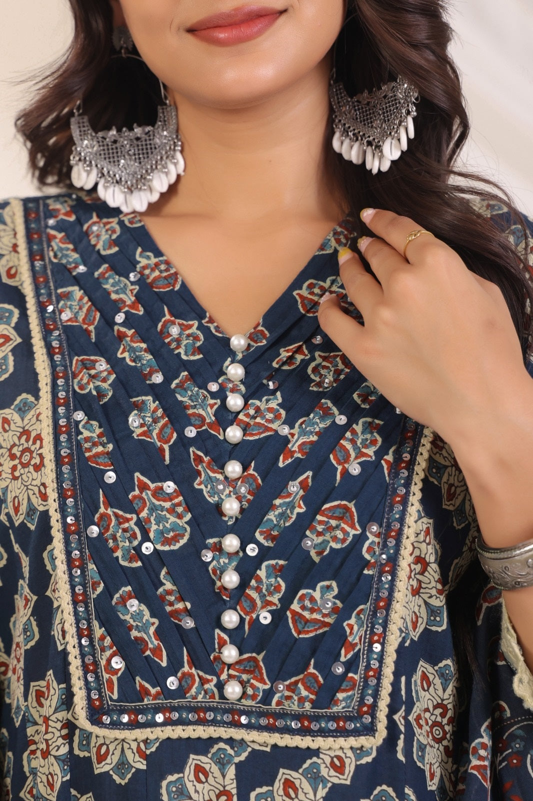 Akshara Blue Cotton Anarkali Suit Set For Women