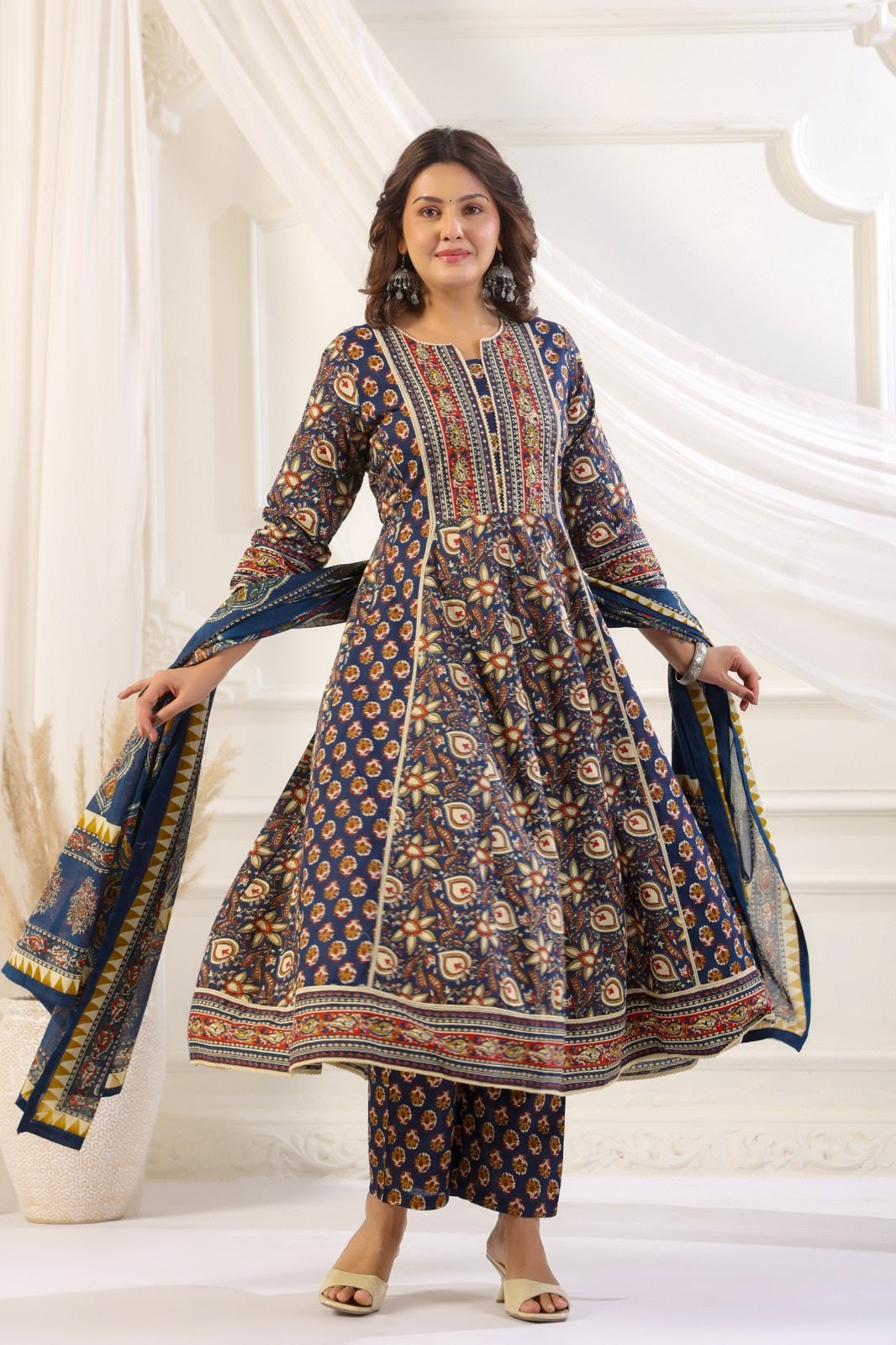 Charvi Blue Cotton Anarkali Suit Set For Women