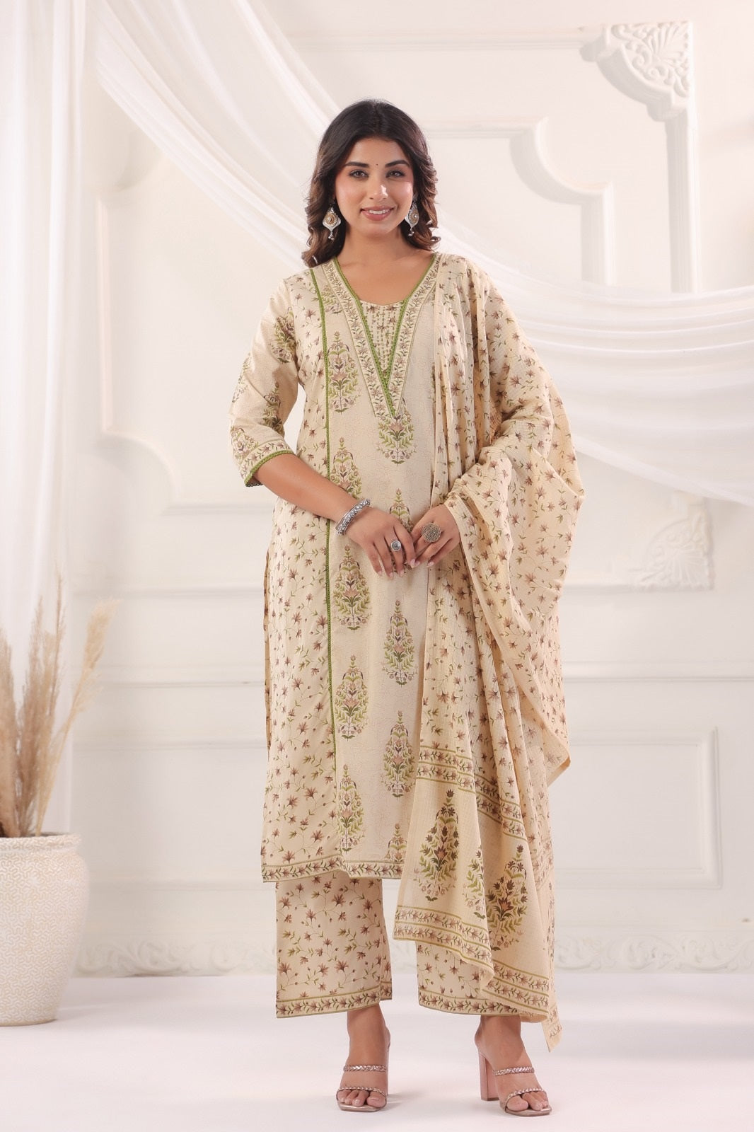 Eesha Brown Cotton Suit Set For Women
