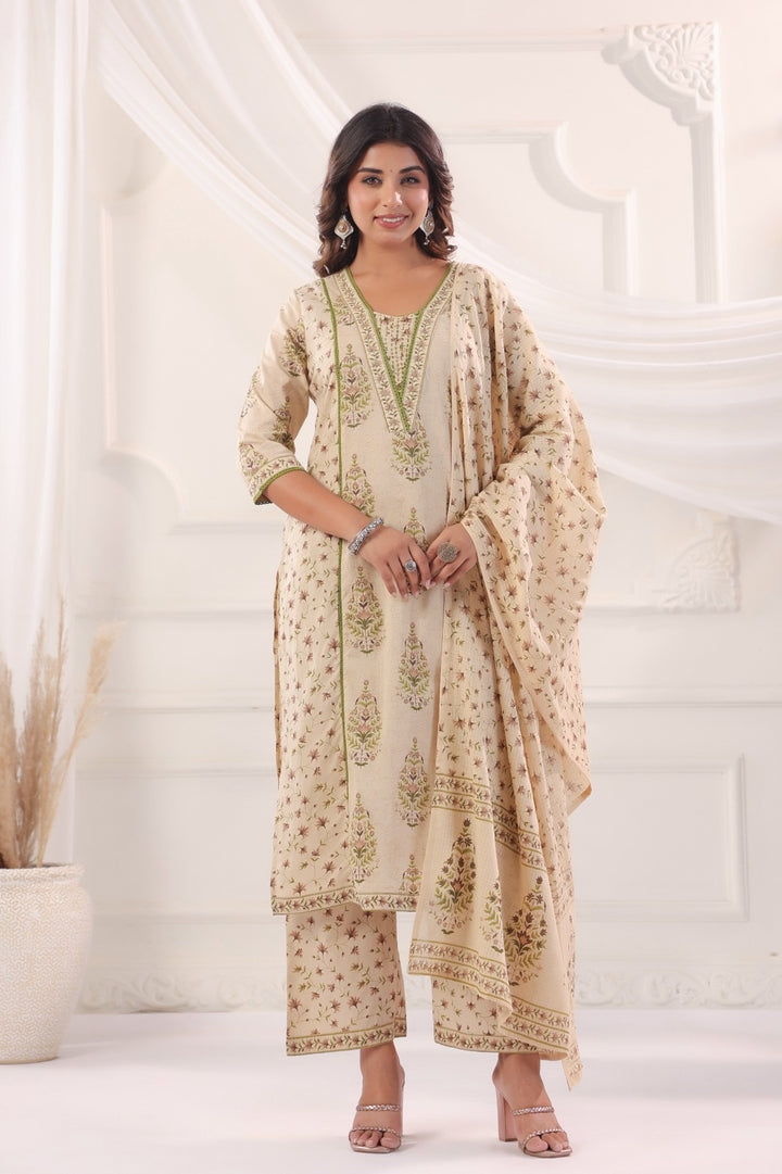 Eesha Brown Cotton Suit Set For Women