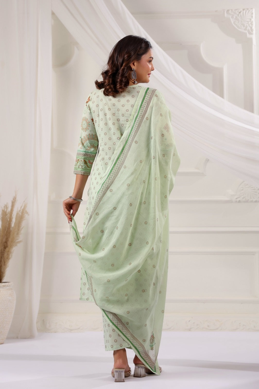 Bandita Pista Green Cotton Straight Suit Set For Women