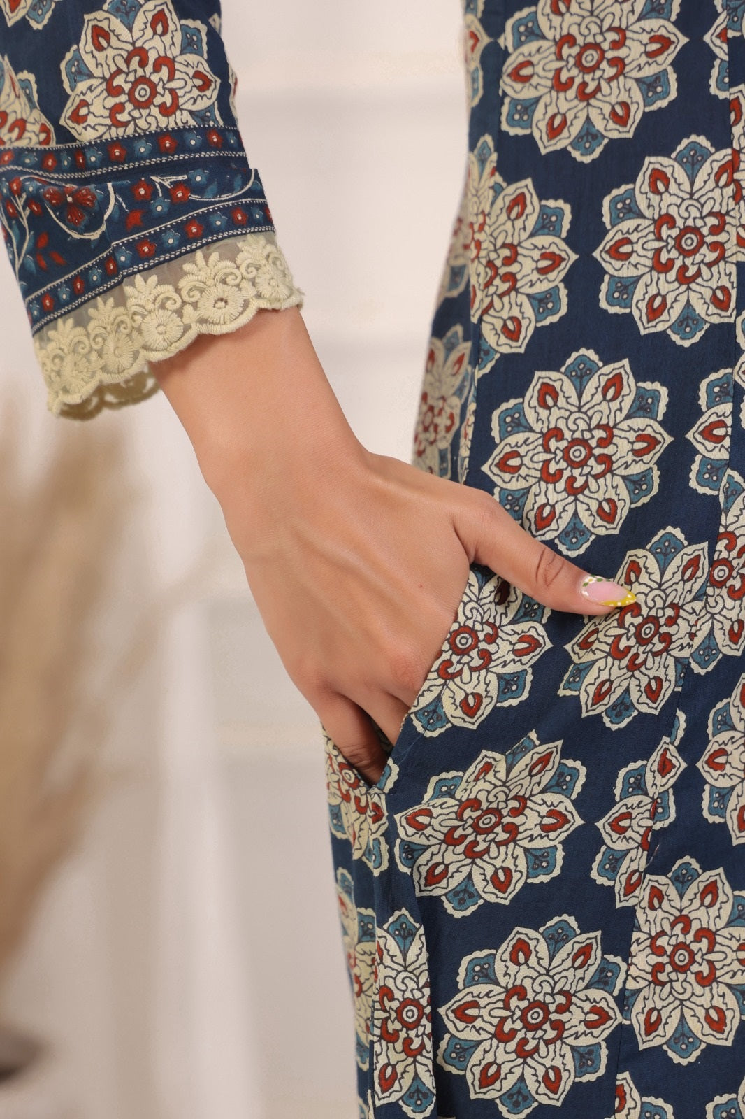 Akshara Blue Cotton Anarkali Suit Set For Women