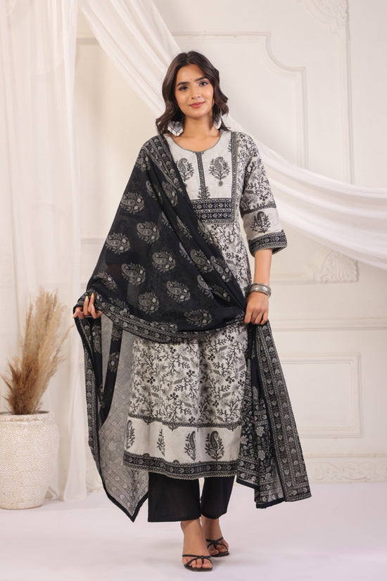 Yuvika Grey Cotton Anarkali Suit Set For Women