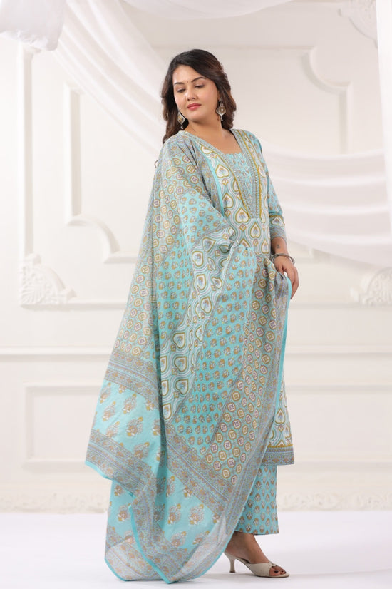 Kavya Aqua Blue Cotton Suit Set For Women