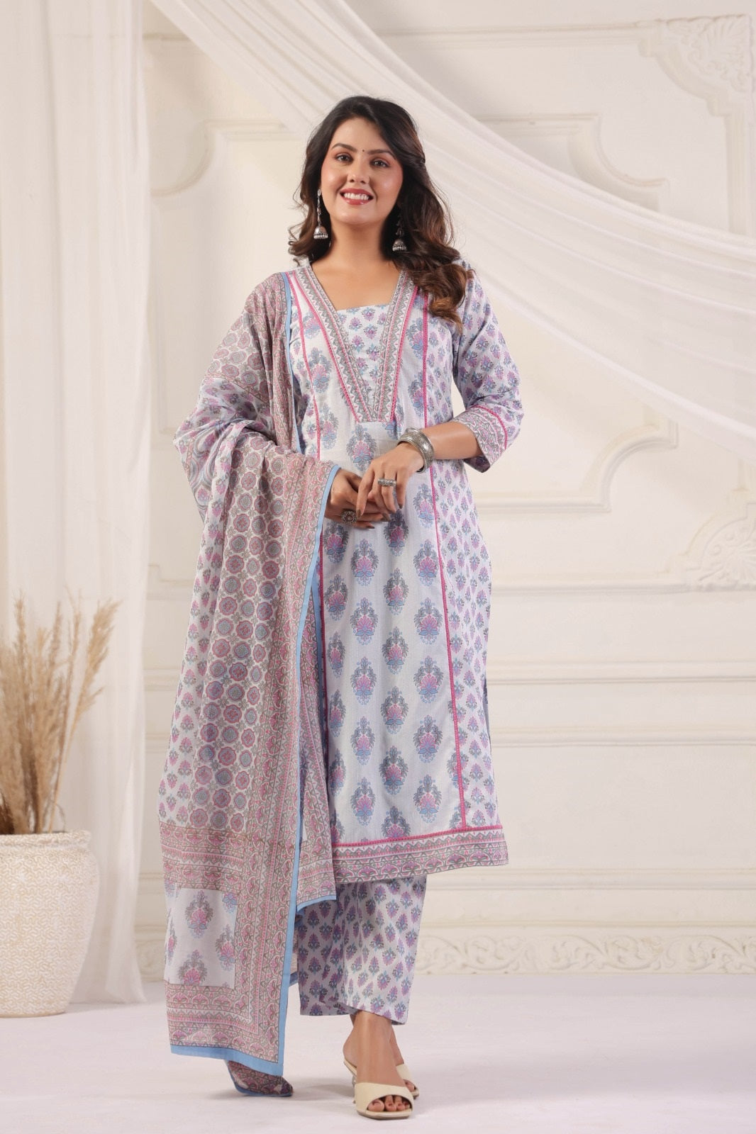 Parvati Blue Cotton Salwar Suit Set For Women