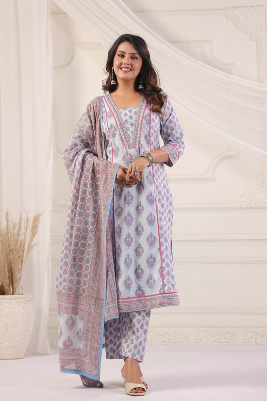 Parvati Blue Cotton Salwar Suit Set For Women