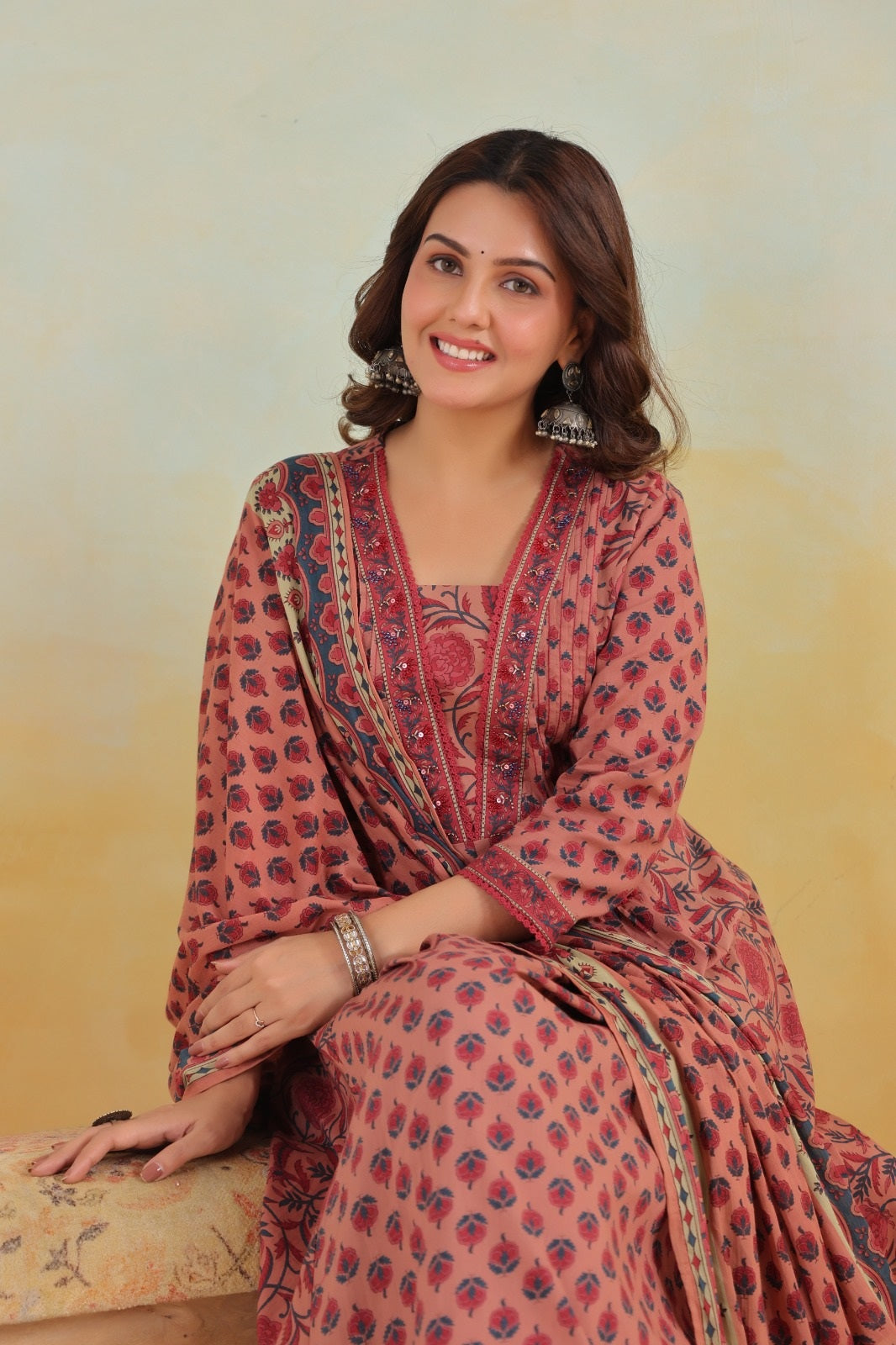 Iktara Onion Pink Cotton A Line Suit Set
