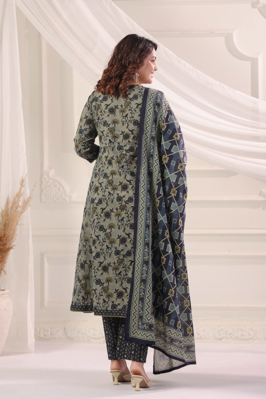 Gautami Blue Cotton A Line Suit Set For Women