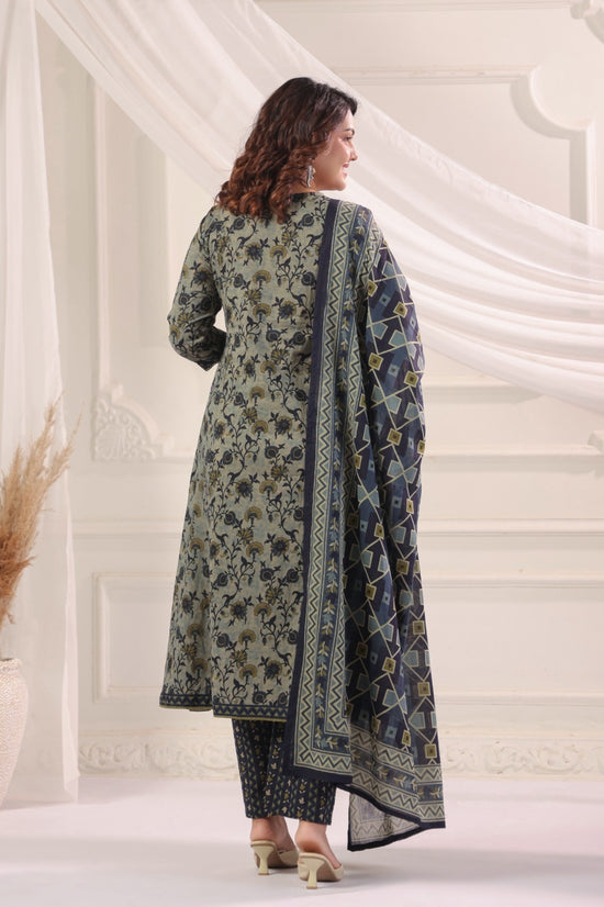 Gautami Blue Cotton A Line Suit Set For Women