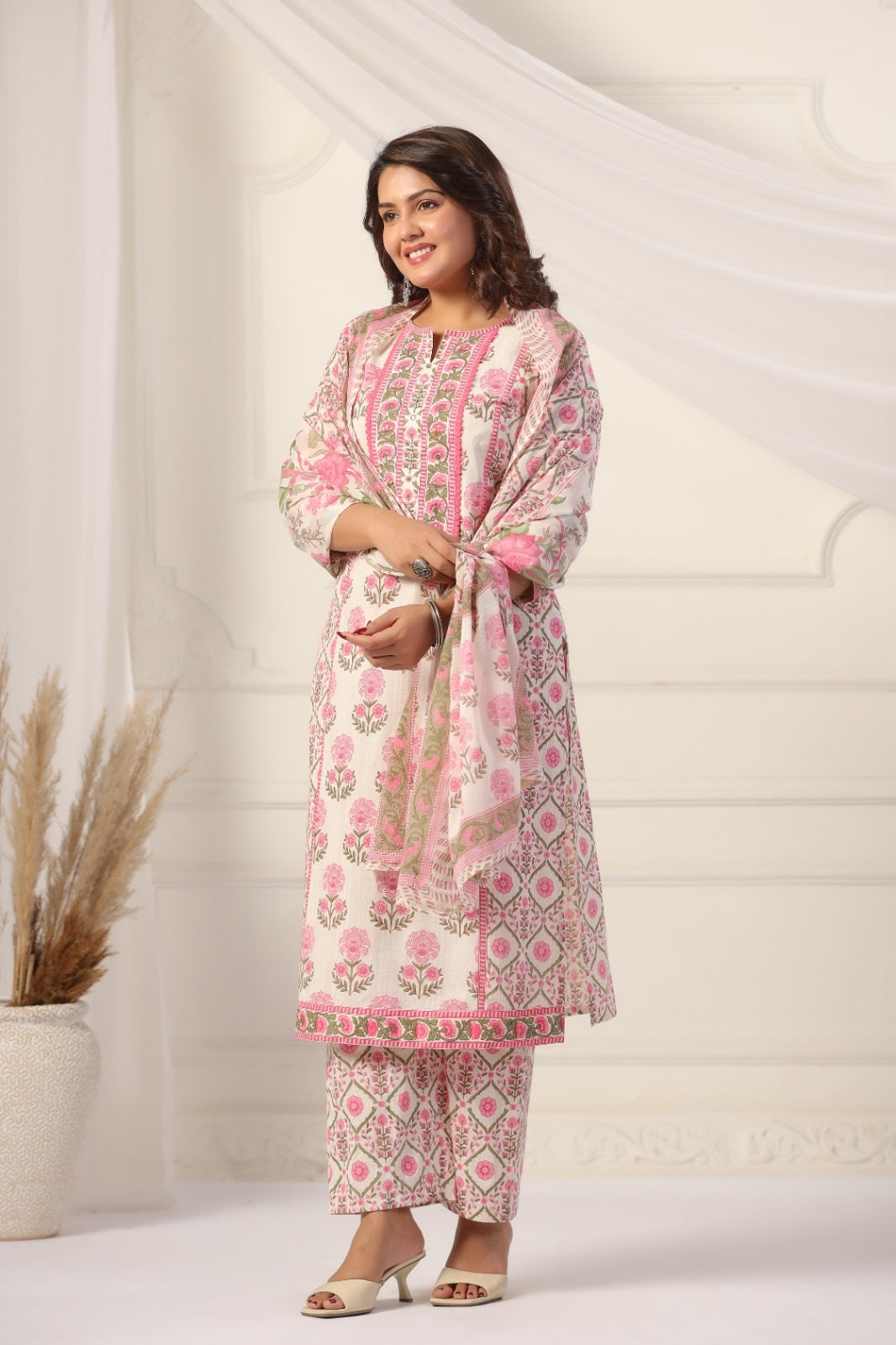 Kanchana Pink Cotton Suit Set For Women