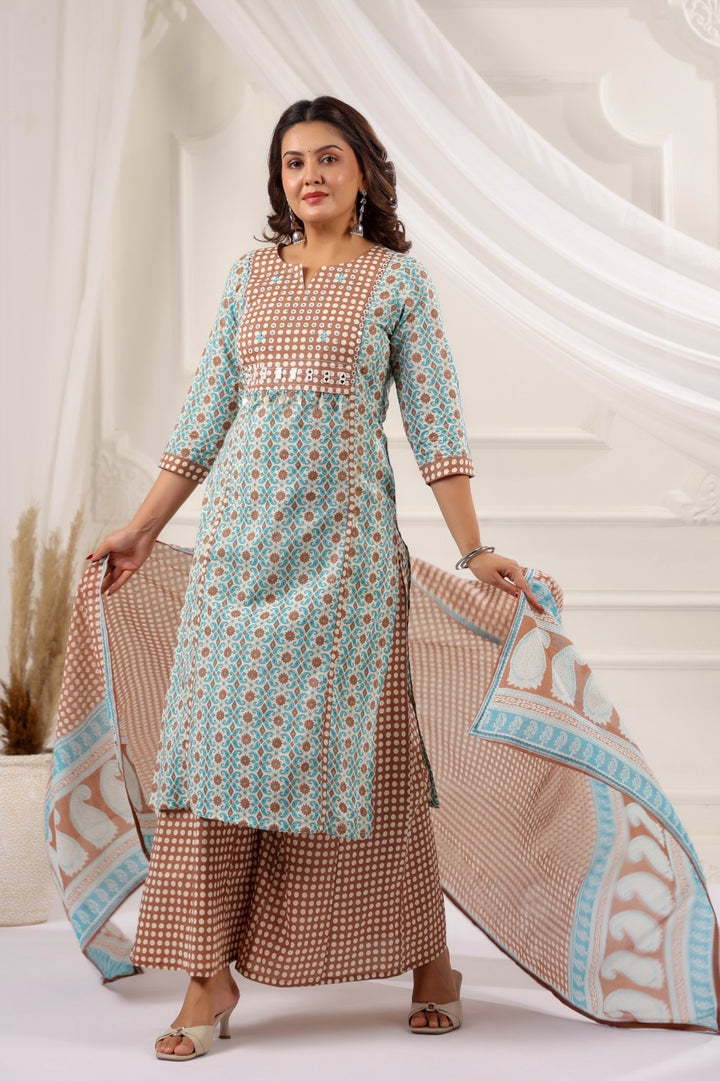 Gitanjali Sky Blue Cotton Salwar Suit Set For Women