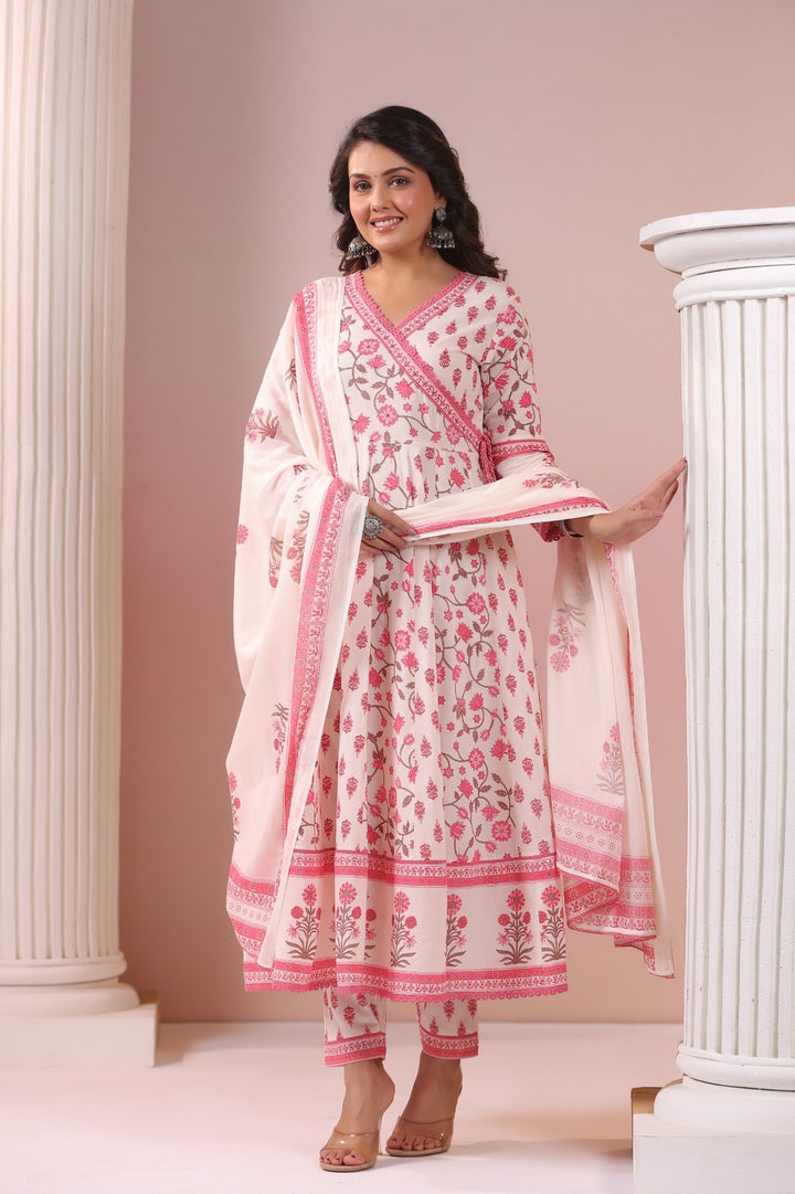 Dharini Pink Cotton Anarkali Suit Set