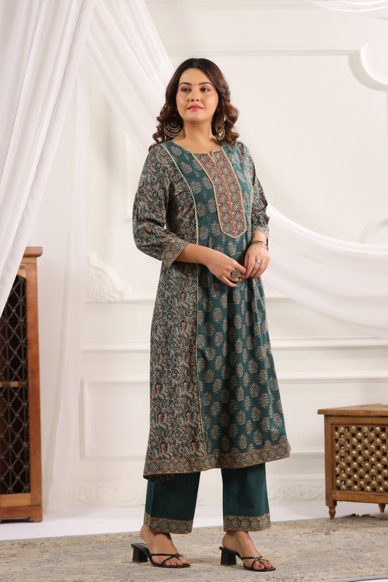 Kanika Green Cotton A Line Suit Set