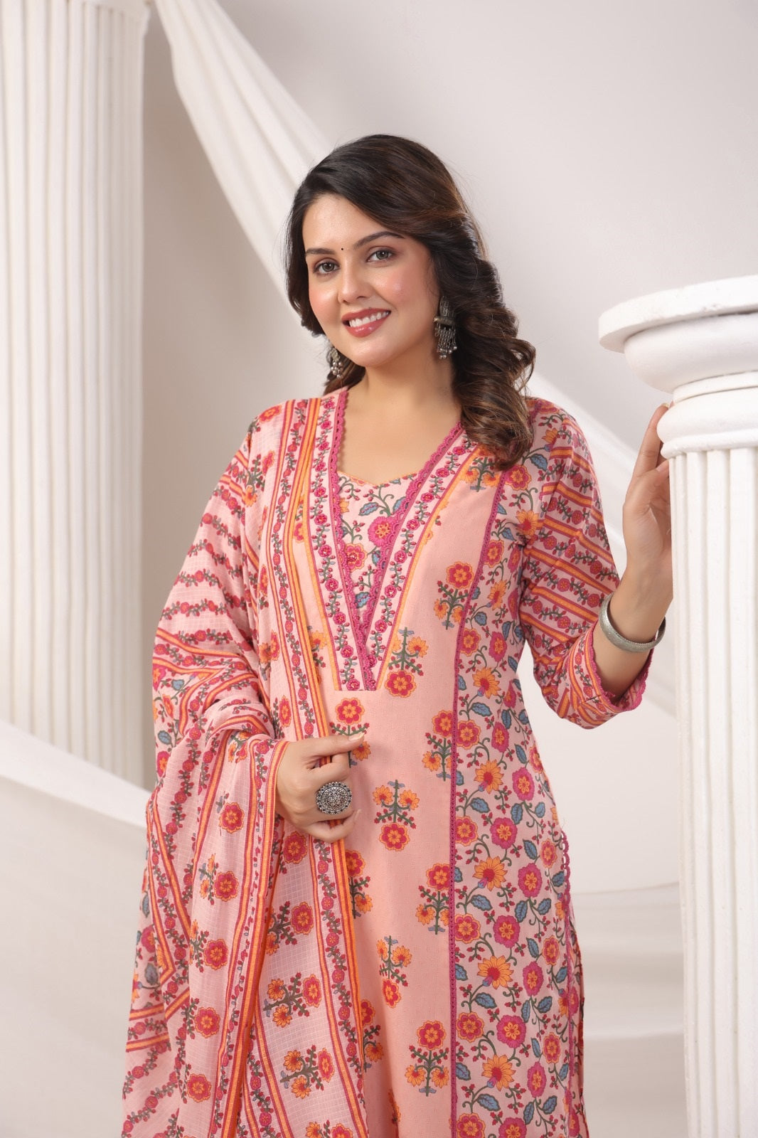 Mahek Peach Cotton Suit Set
