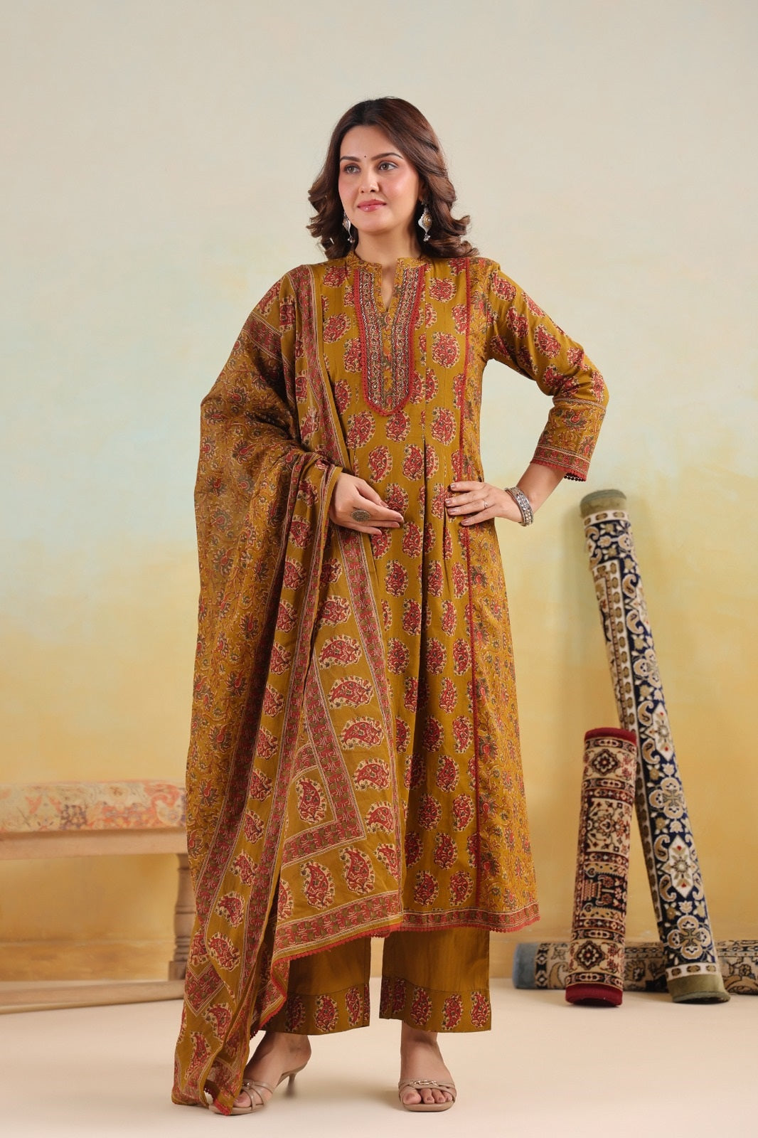 Mogra Mustad Premium Cotton A Line Suit Set
