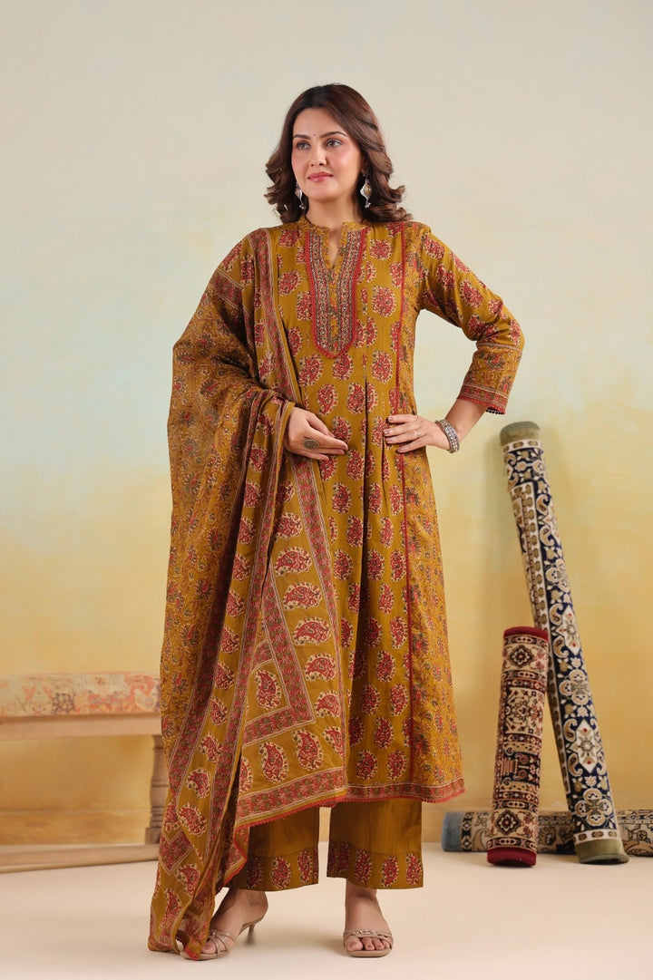 Mogra Mustad Premium Cotton A Line Suit Set